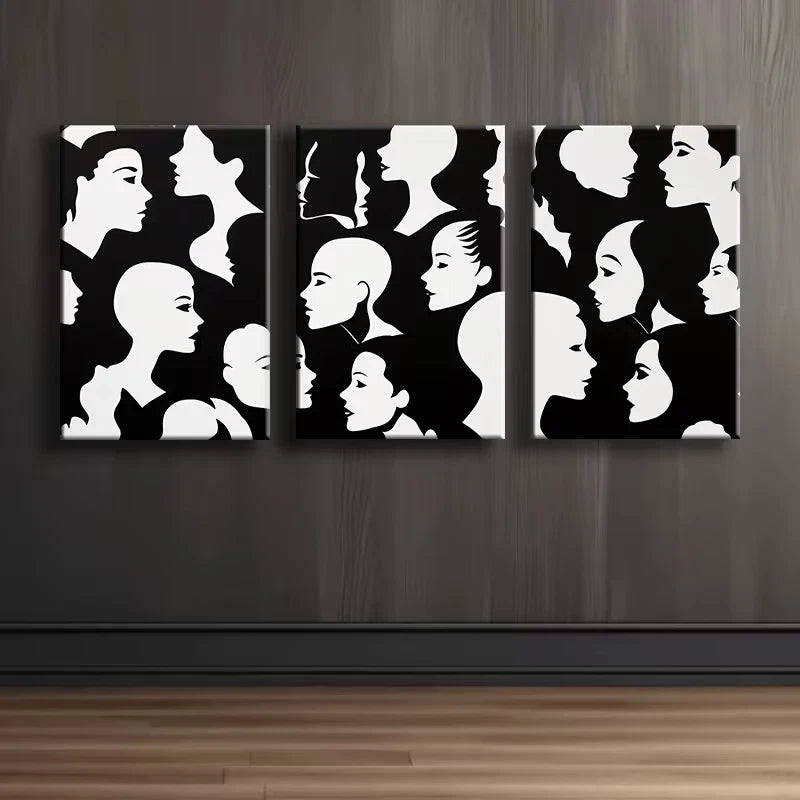 3pcs Luxurious Black and white face Wall Art Set Canvas Framed 40x60cm - High Quality Print 100% Australian Made Wall Canvas Ready to Hang