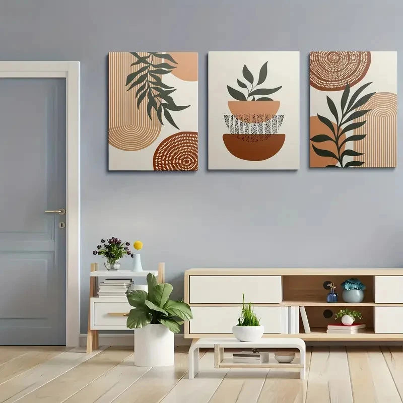 3pcs Abstract Painting with Geometric Patterns Metal Print Ready to Hang Art - Bella Home Decor