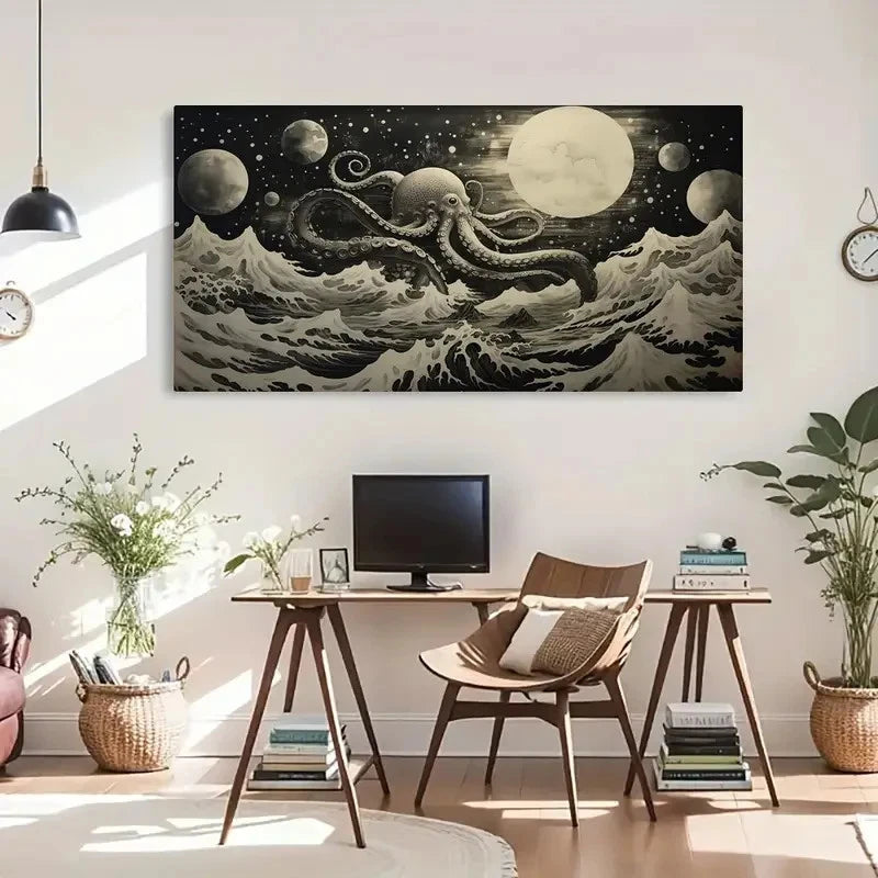 Classic Retro Squid White Wall Art Canvas Office Home Room Framed 120x60cm