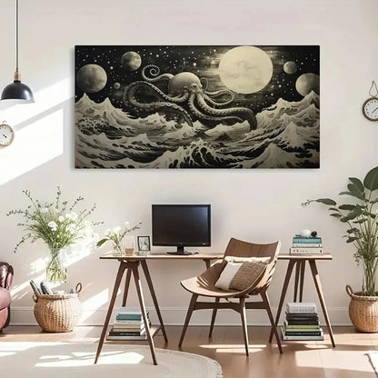 Classic Retro Squid White Wall Art Canvas Office Home Room Framed 120x60cm
