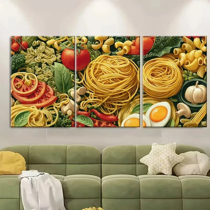 3pcs Retro Italian Food Pasta Night Kitchen Wall Art Canvas Framed 40x60cm - High Quality Print 100% Australian Made Wall Canvas Ready to Hang
