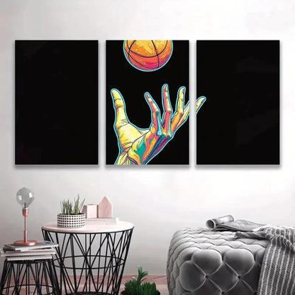3pcs Vibrant Hand & Basketball Spray Painted  Wall Art Set Canvas Framed 50x70cm - High Quality Print 100% Australian Made Wall Canvas Ready to Hang