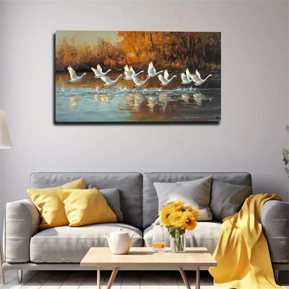 Large Aerial View Of Geese Wall Art Canvas Office Home Room Framed 120x60cm