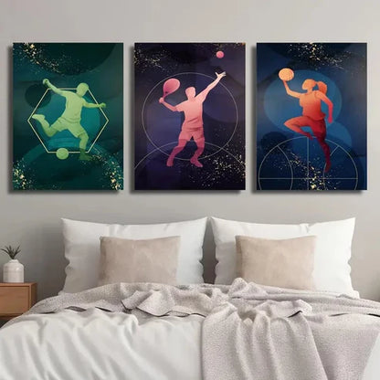3pcs Soccer Tennis And Basketball Drawing Wall Art Set Canvas Unframed - High Quality Print 100% Australian Made Wall Canvas