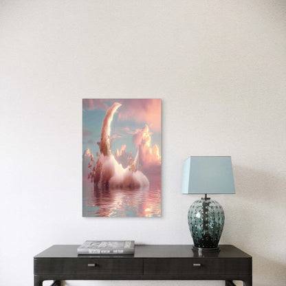 Fluffy Crescent Moon On The Water A Sky With Clouds Metal Print Ready to Hang