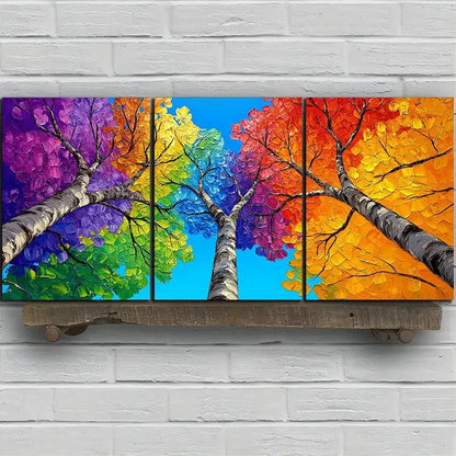 3pcs Colorful Trees Blue Sky Yellow Red Metal Print Ready to Hang Art - Bella Home Decor
