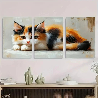 3pcs Calico Cat Oil Animals Perfect Wall Art Set Canvas Framed 50x70cm - High Quality Print 100% Australian Made Wall Canvas Ready to Hang - Bella Home Decor