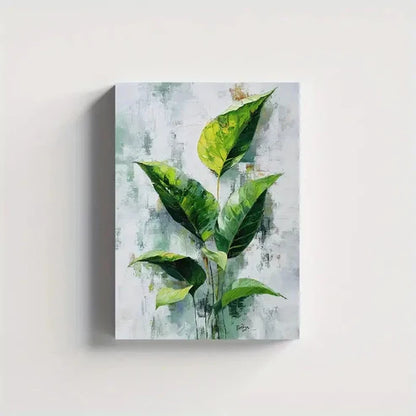 Minimalist Leaf Design In Green Painting 60x90cm Metal Print Ready to Hang