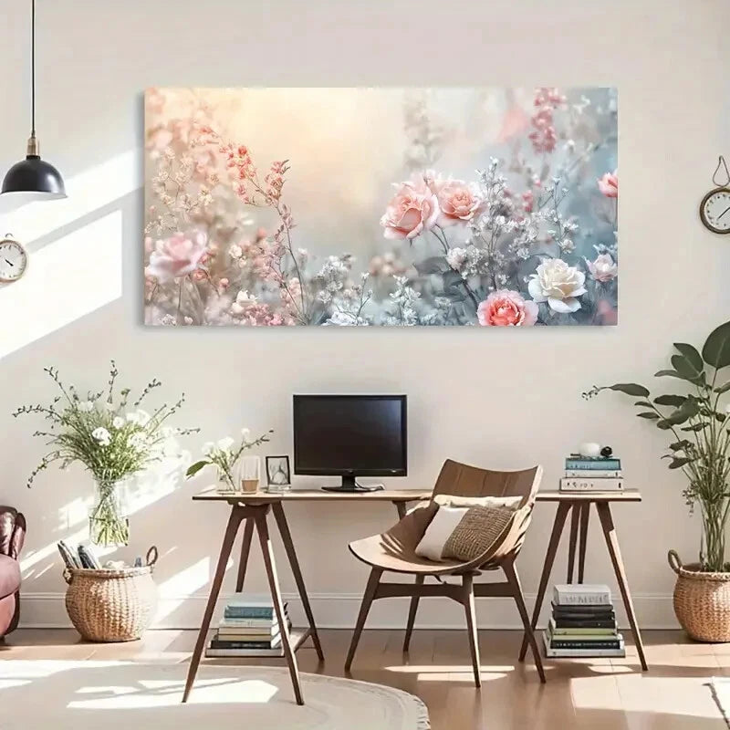 Vibrant Pink & Peach Blossom Wall Art Canvas Office Home Room Framed 120x60cm - Bella Home Decor
