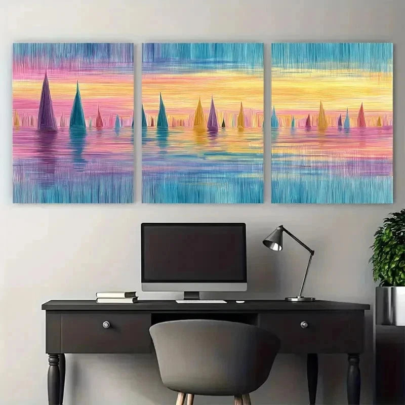 3pcs Abstract Summer Beach Painting Perfect Wall Art Set Canvas Framed 50x70cm - High Quality Print 100% Australian Made Wall Canvas Ready to Hang - Bella Home Decor