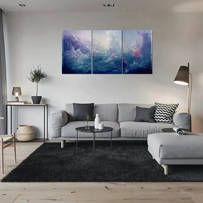 3pcs Jellyfish Dance Blue Oceanic Serenity Metal Print Ready to Hang Art