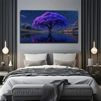 Glowing Purple Trees Wall Art canvas office home room framed 120x60cm - Bella Home Decor