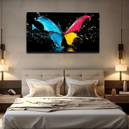 Butterfly & Ink Splatter Design Wall Art Canvas Office Home Room Framed 120x60cm