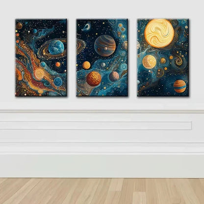 3pcs Space Planets Theme Wall Art Set Canvas Framed 60x90cm - High Quality Print 100% Australian Made Wall Canvas Ready to Hang