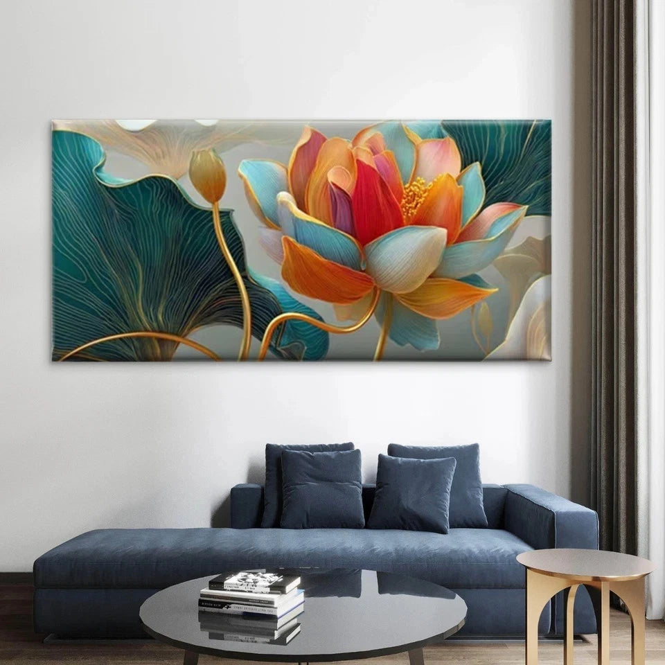 Lotus Flower Wall Art Canvas Office Home Room Framed 120x60cm