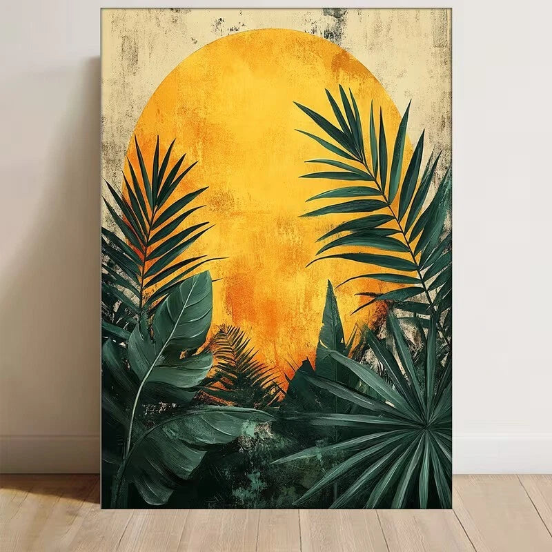 Tropical Leaves & Abstract Shapes 60x90cm Metal Print Ready to Hang