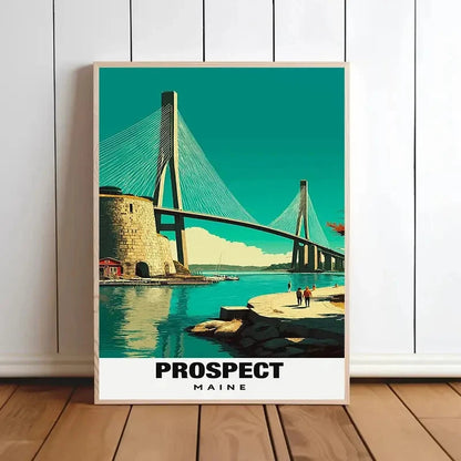 Prospect Maine Coastal Bridge Turquoise & White Travel Poster Print Wall Art