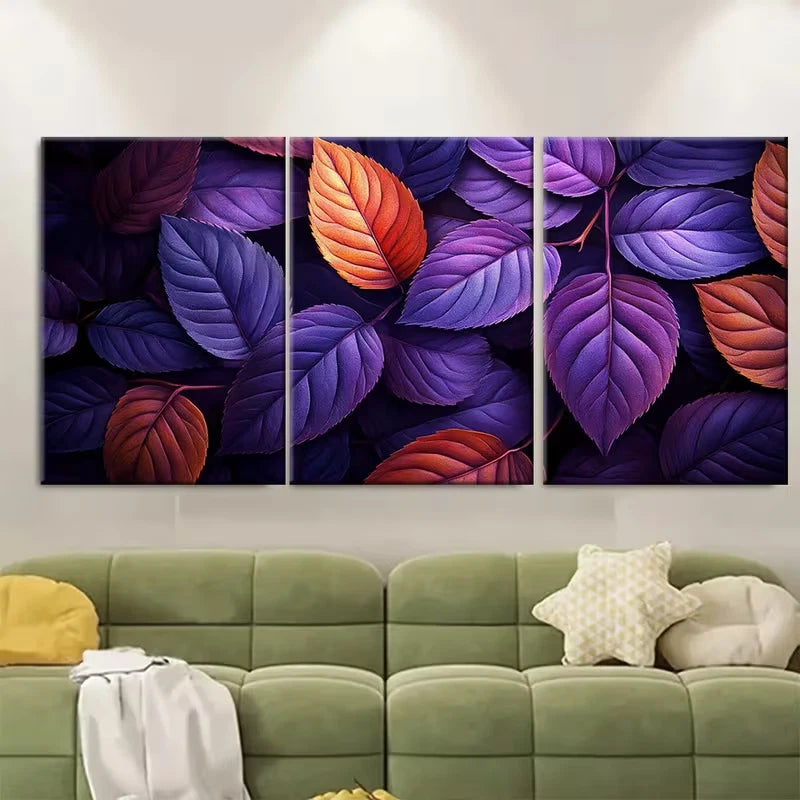 3pcs Purple And Brownish Orange Leaves Wall Art Set Canvas Framed 40x60cm - High Quality Print 100% Australian Made Wall Canvas Ready to Hang
