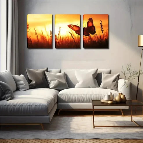 3pcs beautiful floral gloss butterfly Wall Art Canvas Unframed - High Quality Print 100% Australian Made Wall Canvas - Bella Home Decor