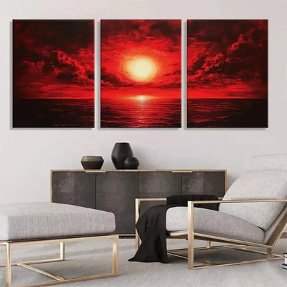 3pcs Red Sunset Ocean Sky and Sea Perfect Wall Art Set Canvas Unframed - High Quality Print 100% Australian Made Wall Canvas