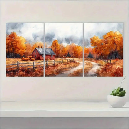3pcs Farmhouse Watercolor Painting Autumn PA   Wall Art Set Canvas Framed 40x60cm - High Quality Print 100% Australian Made Wall Canvas Ready to Hang