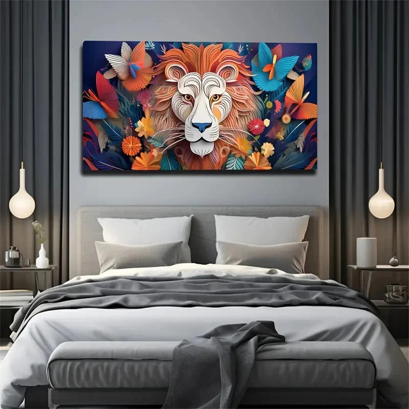 Vibrant Abstract Lion Wall Art Canvas Office Home Room Framed 120x60cm