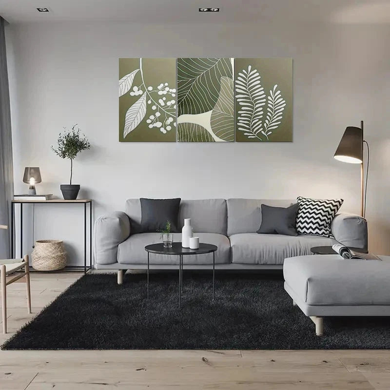 3pcs Abstract Leaf Botanical Green Metal Print Ready to Hang Art - Bella Home Decor
