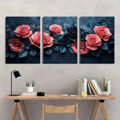 3pcs Unique Black Roses & Pink Roses Wall Art Canvas Unframed - High Quality Print 100% Australian Made Wall Canvas