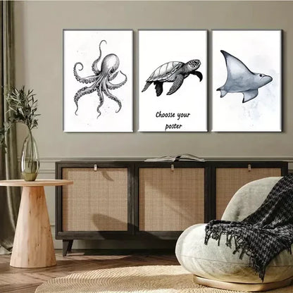 3 PCS Marine Life Triptych Wall Art Set Canvas Unframed - High Quality Print 100% Australian Made Wall Canvas - Bella Home Decor