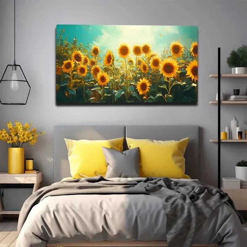 Vibrant Sunflower Field Wall Art Canvas Office Home Room Framed 120x60cm