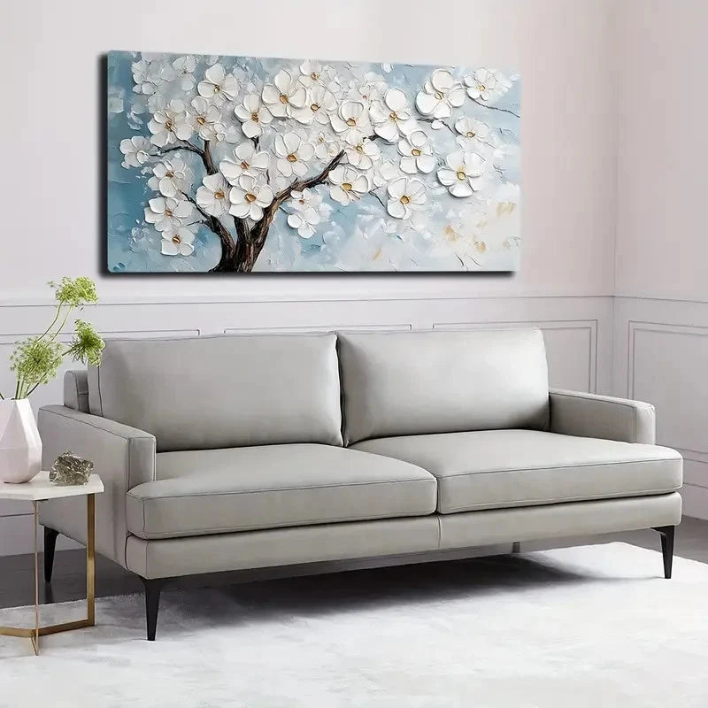 Vibrant White and Pink Flower Wall Art canvas office home room framed 120x60cm - Bella Home Decor