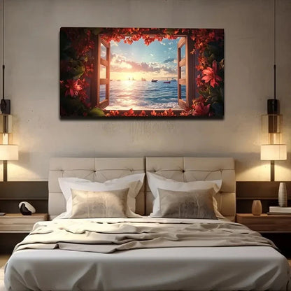 Sunset Seascape Boats Decor Wall Art Canvas Office Home Room Framed 120x60cm