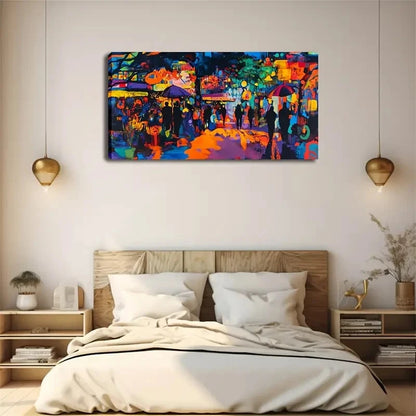 Vibrant Urban Scene Abstract Wall Art Canvas Office Home Room Framed 120x60cm