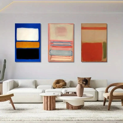 3pcs  Mark Rothko  Blue, Orange, Pink, Black    Wall Art Set Canvas Framed 50x70cm - High Quality Print 100% Australian Made Wall Canvas Ready to Hang - Bella Home Decor