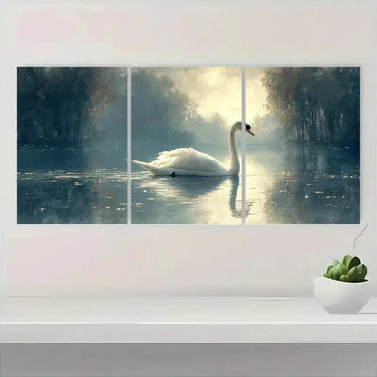3pcs   Vintage Swan Serene Nature  DF Wall Art Set Canvas Framed 50x70cm - High Quality Print 100% Australian Made Wall Canvas Ready to Hang - Bella Home Decor