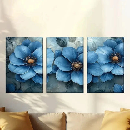 3pcs blue flowers wallpapers Wall Art Set Canvas Framed 40x60cm - High Quality Print 100% Australian Made Wall Canvas Ready to Hang - Bella Home Decor