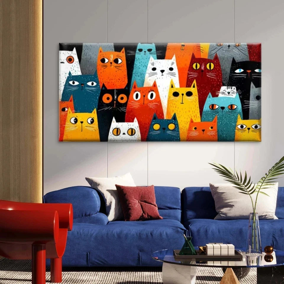 Multi-Colored Kitten Paintings Wall Art Canvas Office Home Room Framed 120x60cm