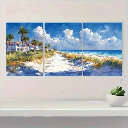 3pcs Seaside Beach Scene with Palm  SB  Wall Art Set Canvas FrMamed 40x60cm - High Quality Print 100% Australian Made Wall Canvas Ready to Hang