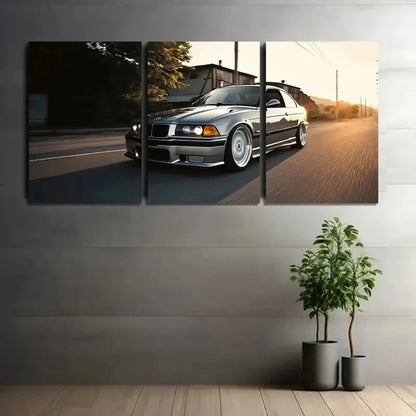 3pcs Casual Gray Body Color with White Wheels Metal Print Ready to Hang Art - Bella Home Decor