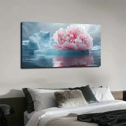 Pink Peony Flowers Ice Wall Art Canvas Office Home Room Framed 120x60cm