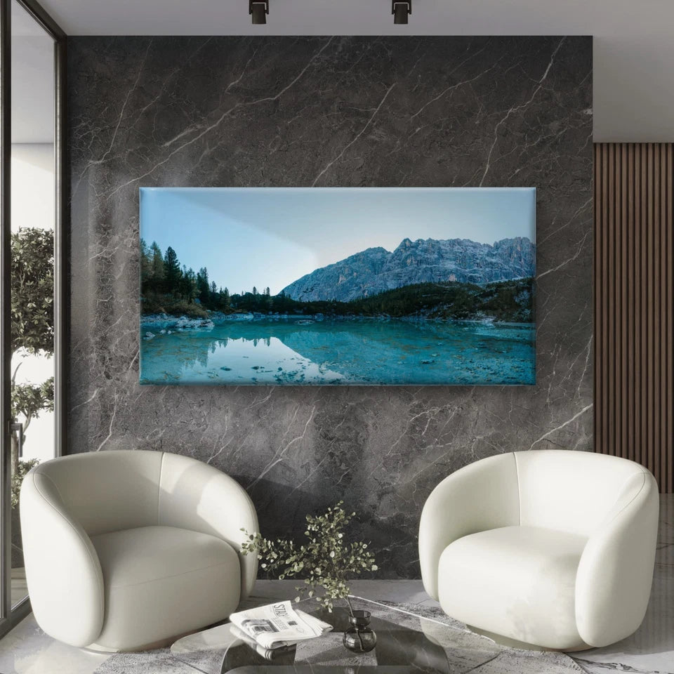 Sorapiss Mountain Glacial Lake Wall Art Canvas Office Home Room Framed 120x60cm - Bella Home Decor