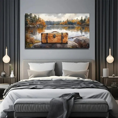 Lakeside Suitcase Perfect Wall Art Canvas Office Home Room Framed 120x60cm