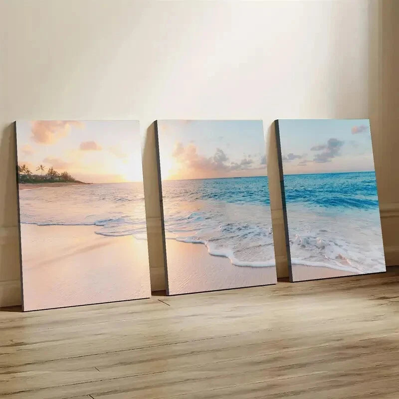 3pcs Ocean Beach Sunset Modern Deco Perfect Wall Art Set Canvas Framed 40x60cm - High Quality Print 100% Australian Made Wall Canvas Ready to Hang - Bella Home Decor