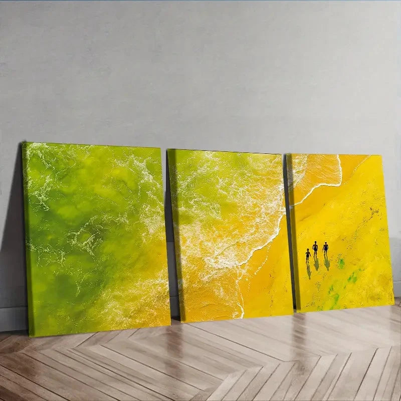 3pcs Aerial view of a yellow sand beach Wall Art Set Canvas Framed 40x60cm - High Quality Print 100% Australian Made Wall Canvas Ready to Hang - Bella Home Decor