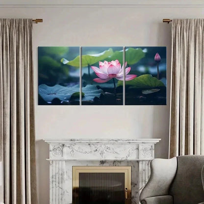 3pcs Serene for Lotus Flower & Water Lilies Wall Art Set Canvas Framed 50x70cm - High Quality Print 100% Australian Made Wall Canvas Ready to Hang