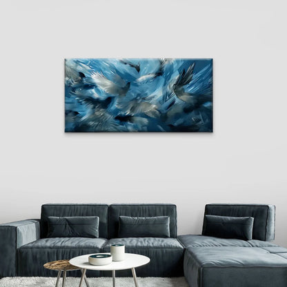 Blue & White Feathers Birds Wall Art Canvas Office Home Room Framed 120x60cm