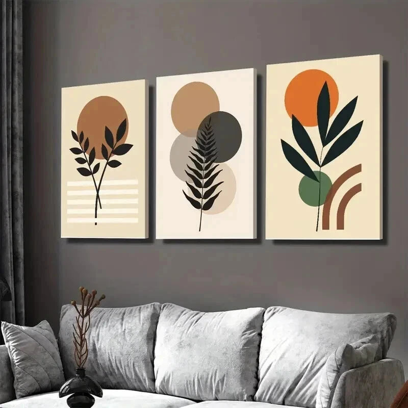 3pcs Modern Abstract Botanical Minimalist Plant Wall Art Set Canvas Framed 50x70cm - High Quality Print 100% Australian Made Wall Canvas Ready to Hang
