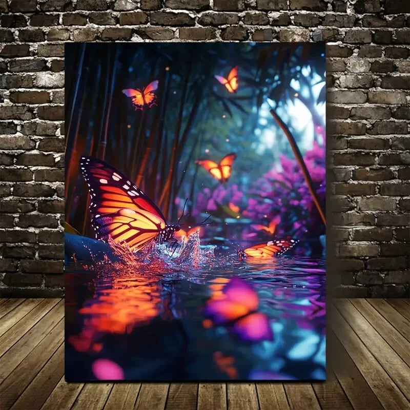 Vibrant Butterfly Splash Blues Purples Painting 40x60cm Metal Print Ready to Hang - Bella Home Decor