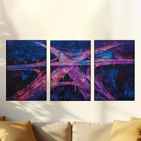 3pcs Fashionable city night scene Wall Art Set Canvas Unframed - High Quality Print 100% Australian Made Wall Canvas