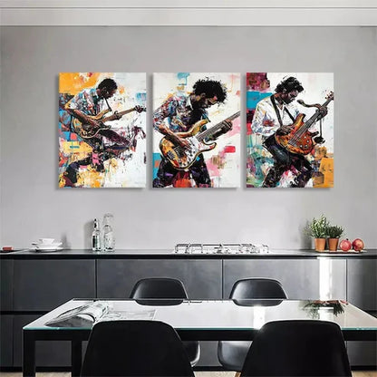 3pcs Abstract Electric Guitarist Color Wall Art Canvas Unframed - High Quality Print 100% Australian Made Wall Canvas - Bella Home Decor